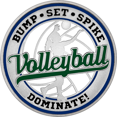 Dark Green "Volleyball" with Navy Blue Outer Circular Borders